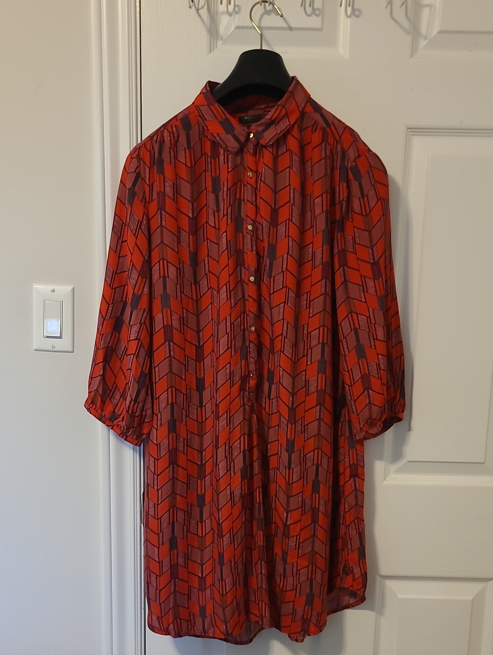 Maison Scotch Red Geometric Button-Front Women's Dress
